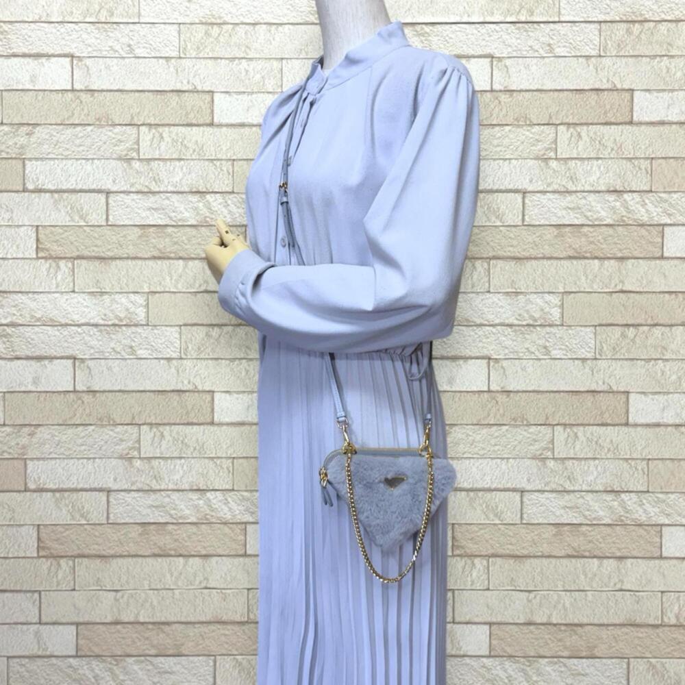 Prada Triangle W Mini Pouch Saffiano Shoulder Bag Leather 1NR015 Gray Women's... - Picture 2 of 9